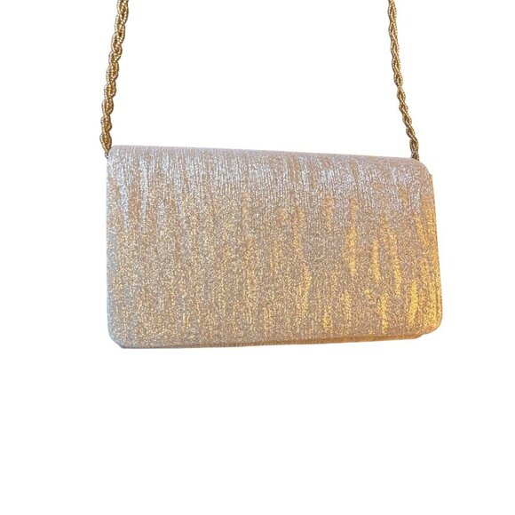 La Regale Gold Glitter Evening Clutch With Chain Strap & Satin Interior - Picture 2 of 6